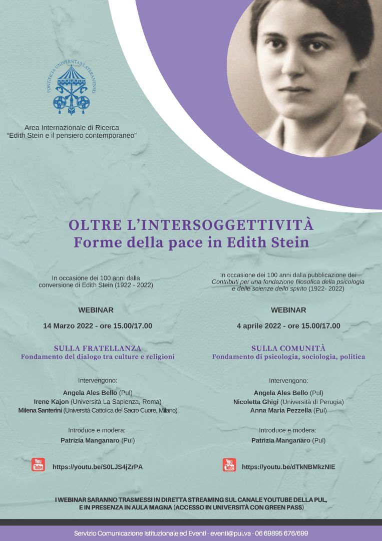 Seminari Area Internazionale di Ricerca “Edith Stein e il pensiero contemporaneo” – PUL